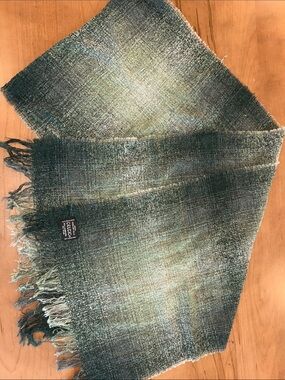 Handwoven Teal Gradient Fringe Scarf from Ireland